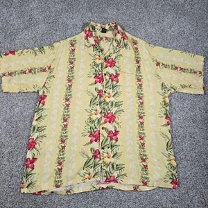 Hibiscus Collection Hawaii Men's XL Aloha Shirt Yellow Red Floral Rayon EUC VTG